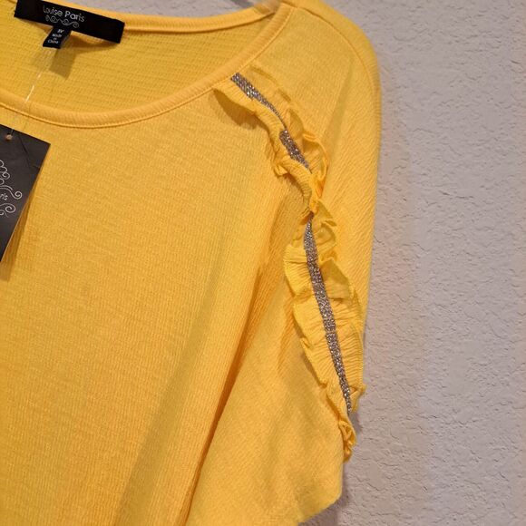 Plus Size Louise Paris Women's Top Yellow Gemstones Shoulder Ruffle NWT size 1X - Picture 5 of 10